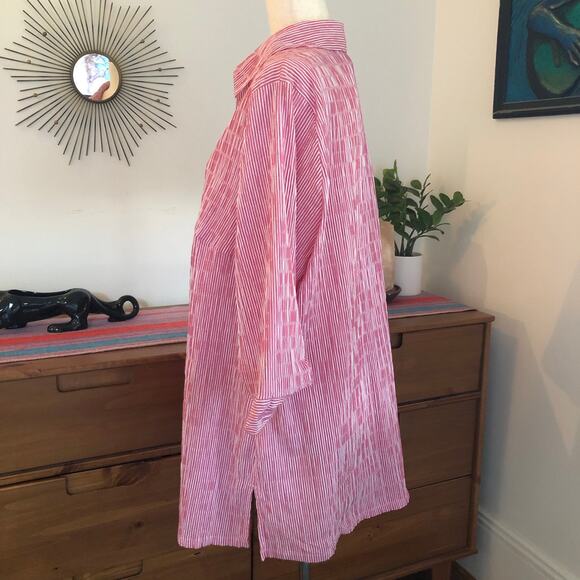 Ulla Popken Red White Seersucker Stripe Button Front Longline Tunic Top 20/22 2X - Picture 4 of 10